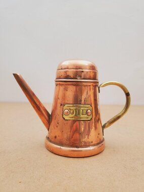 Vintage Copper Brass Oil Can Dispenser with Handle: Rustic and Primitive Olive